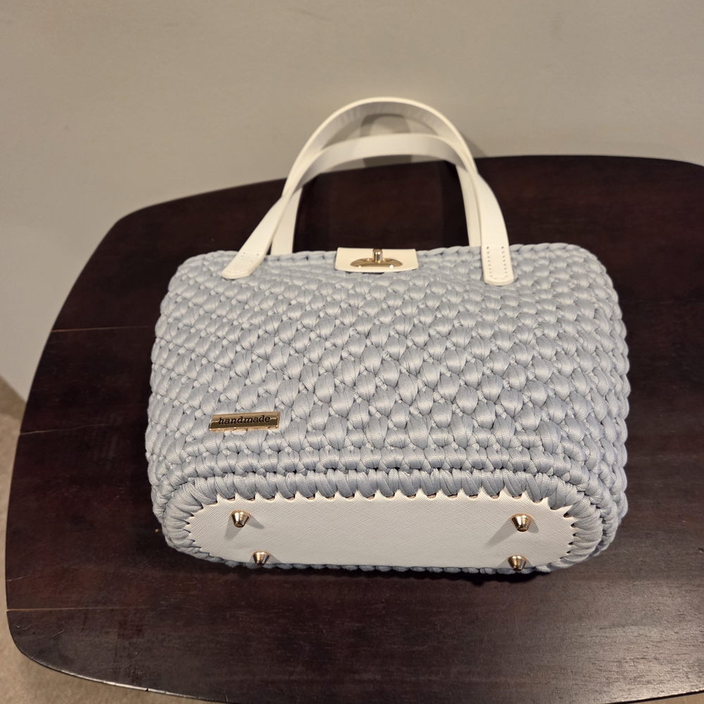 Elegant White and Light Blue Handbag